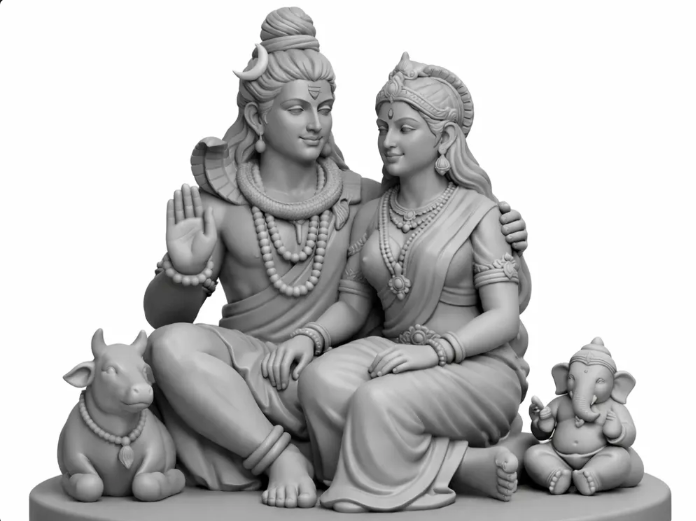 3D-printed Shiv Parvati with Ganesha & Nandi
